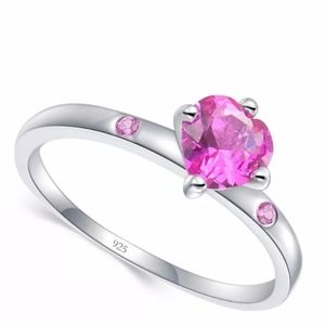 Pink Princess CZ Heart Ring Sterling Silver 925